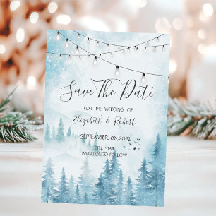 Woodland,Forest,Pine Trees  Lights Save The Date