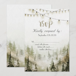 Woodland,Forest,Pine Trees,String Lights RSVP Invitation