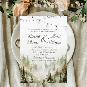 Woodland,Forest,Pine Trees,String Lights Wedding Invitation