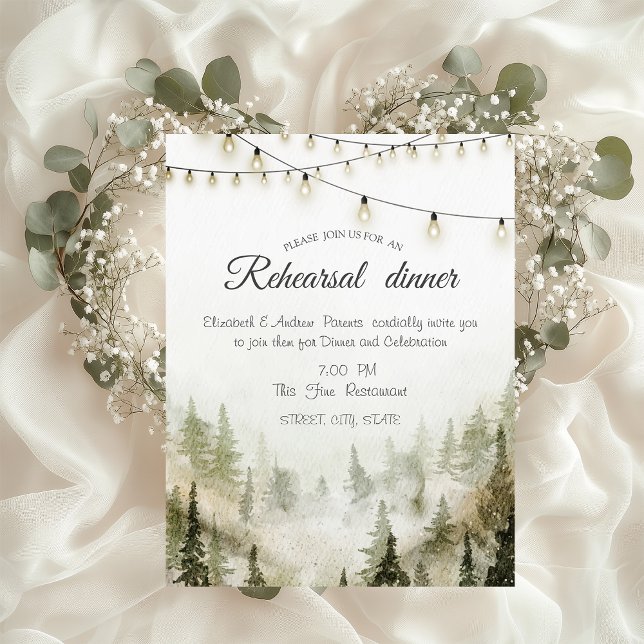 Woodland,Forest,Pine Trees,String Rehearsal Dinner Invitation (Creator Uploaded)