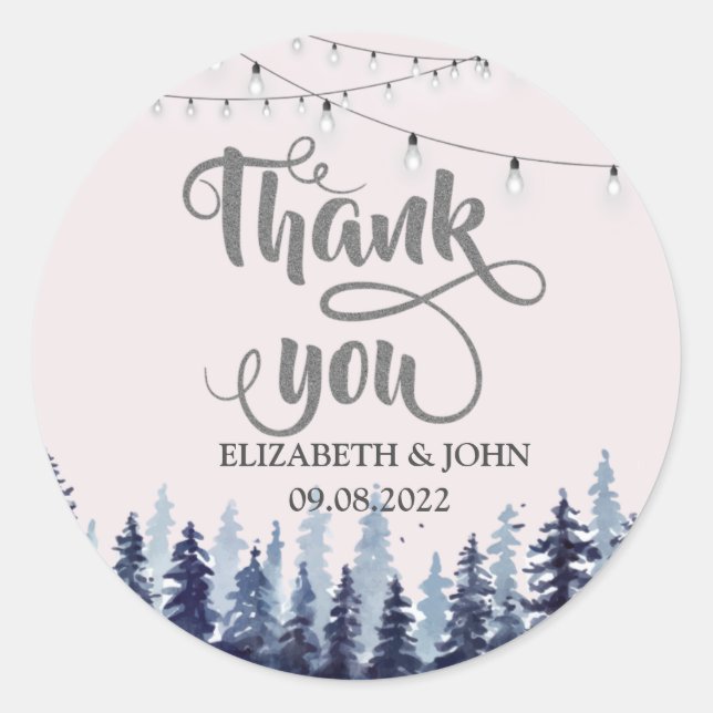Woodland,Forest,Pine Trees Thank You Wedding  Classic Round Sticker (Front)