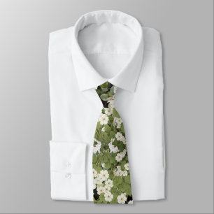 Woodland Forest Rabbits White Flowers Tie
