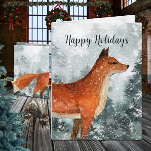 Woodland Forest Red Fox Happy Holiday Card