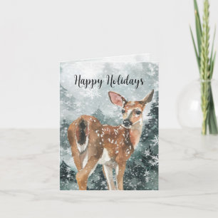 Woodland Forest Reindeer Doe Happy Holiday Card