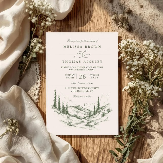 Woodland Forest Rustic Landscape QR Code Wedding Invitation (Creator Uploaded)