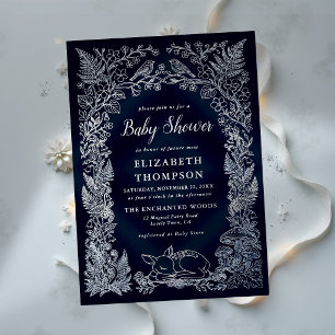 Woodland Forest Storybook Navy Winter Baby Shower