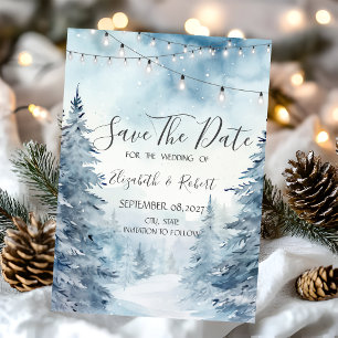 Woodland,Forest,String Lights Blue Save The Date