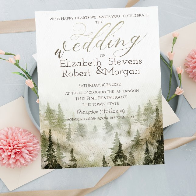 Woodland,Forest,String Lights Green Wedding   Invitation (Creator Uploaded)
