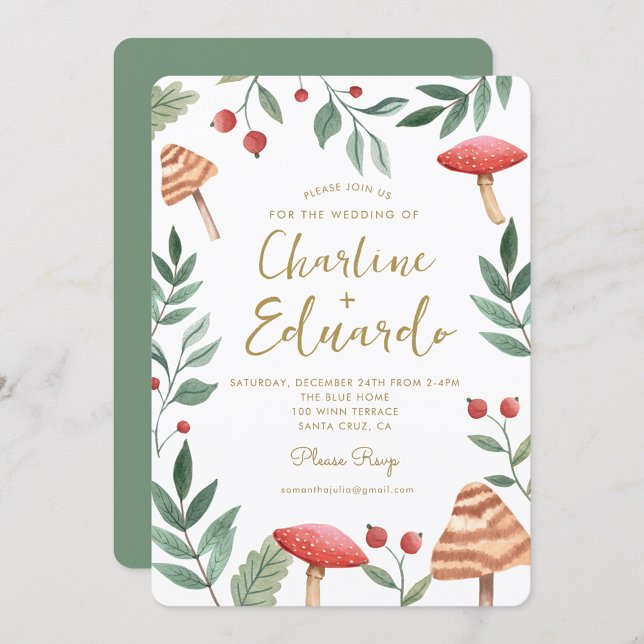 Woodland forest Watercolor Mushroom Wedding  Invitation (Creator Uploaded)