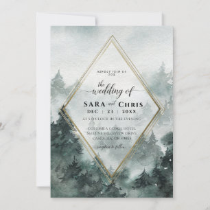 Woodland Forest Watercolor Wedding Invitation