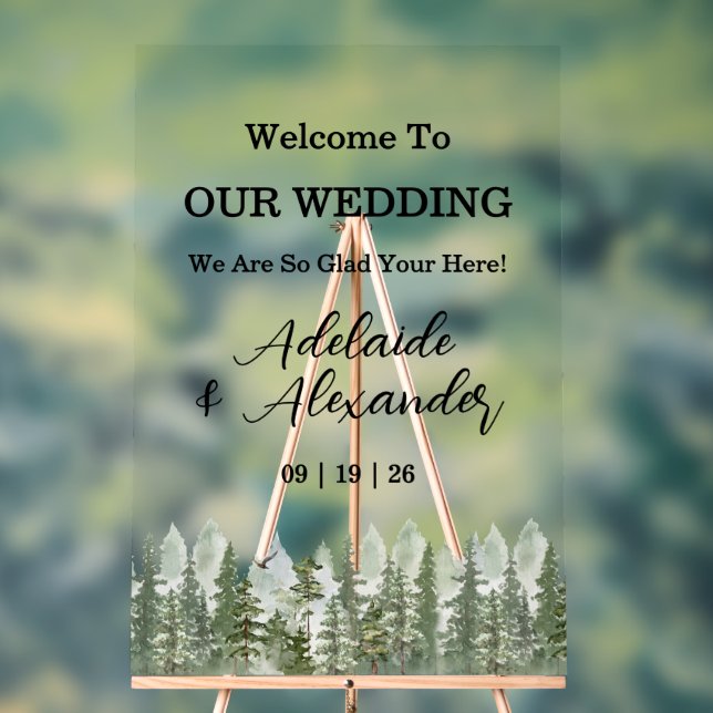 Woodland Forest Wedding Green Acrylic Sign (Neutral)