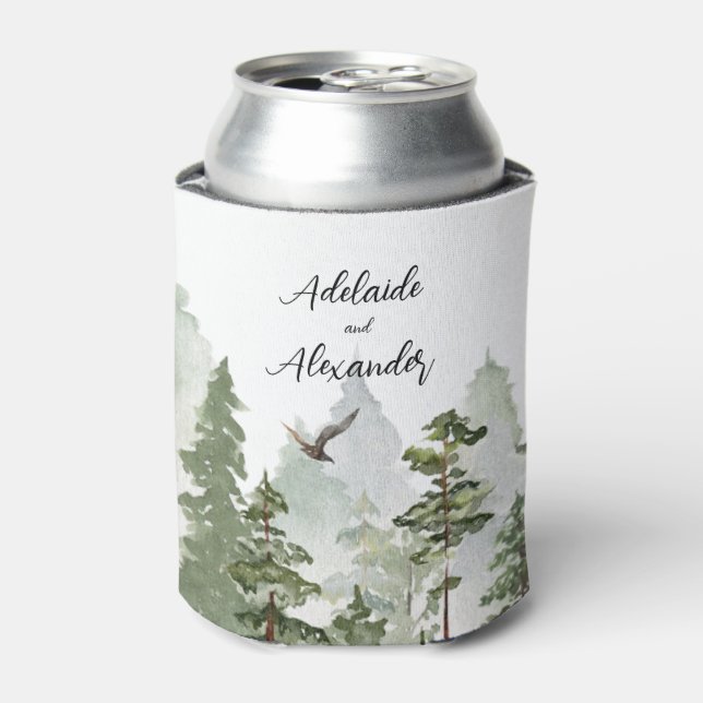 Woodland Forest Wedding Green Can Cooler (Can Front)