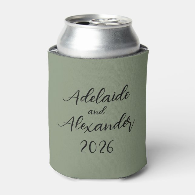 Woodland Forest Wedding Green Can Cooler (Can Front)