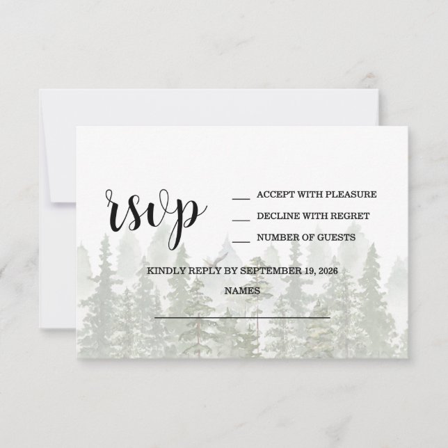 Woodland Forest Wedding Green RSVP Card (Front)