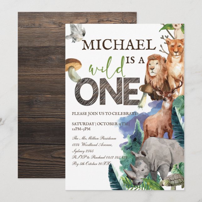 Woodland Forest Wild Animals Invitation (Front/Back)