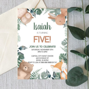 Woodland Forest Wild Zoo Animals Birthday Party Invitation