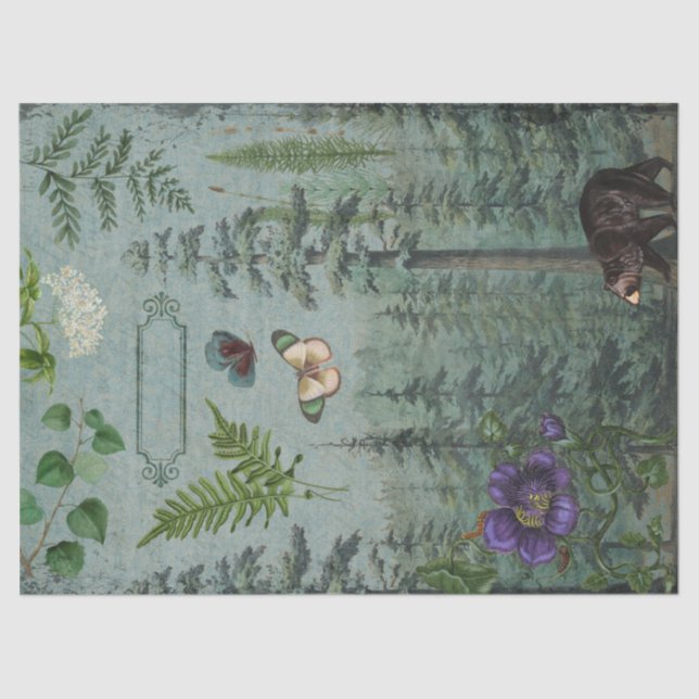 Woodland Forest Wildlife Bear, Butterfly Decoupage Tissue Paper (Front)