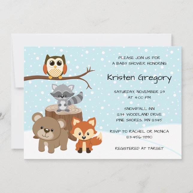 Woodland Forest Winter Baby Shower Invitations (Front)