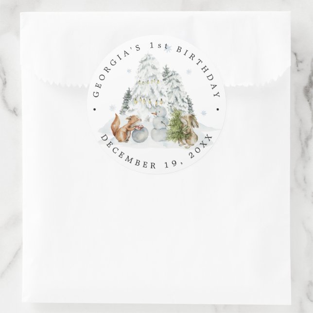Woodland Forest Winter Birthday Party Thank You Classic Round Sticker (Bag)