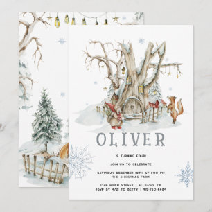 Woodland Forest Winter   Christmas Birthday Party Invitation