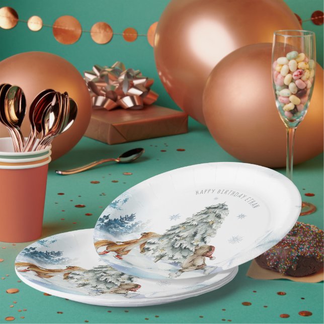 Woodland Forest Winter Christmas Birthday Party Paper Plate (Multi)