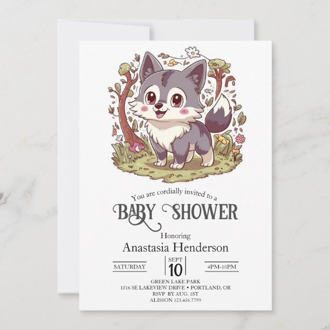 Woodland Forest Wolf Baby Shower Invitation (Front)