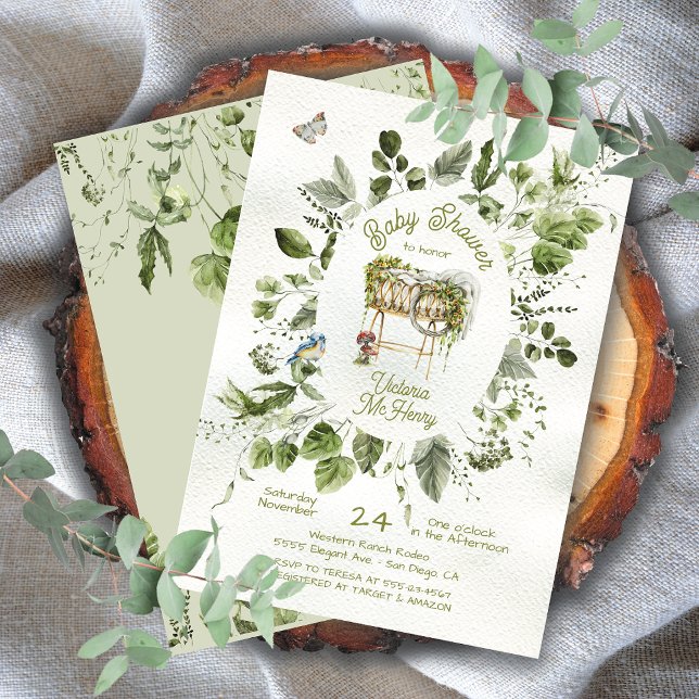 Woodland Forest Wreath Crib Cradle Baby Shower Invitation (Creator Uploaded)