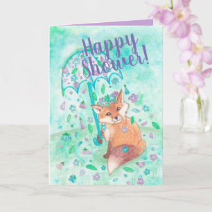 Woodland Fox and Flowers Happy Shower Card