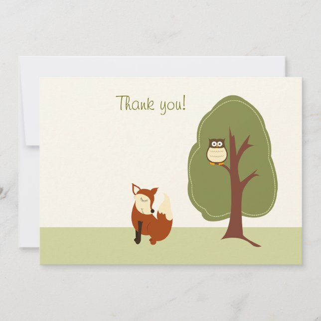 Woodland Fox and Owl Flat Thank You notes (Front)