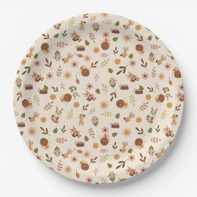 Woodland Fox Autumn Theme Neutral Paper Plate (Front)