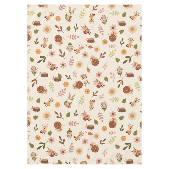 Woodland Fox Autumn Theme Neutral Tablecloth (Front)