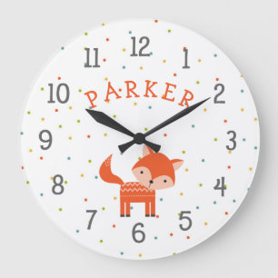 Woodland Fox baby nursery clock with name
