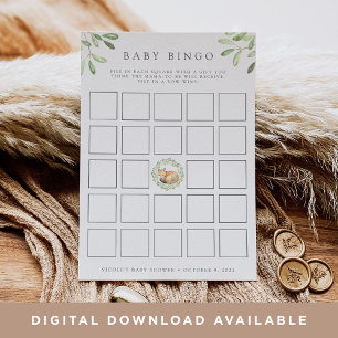 Woodland Fox Baby Shower Bingo Game Card