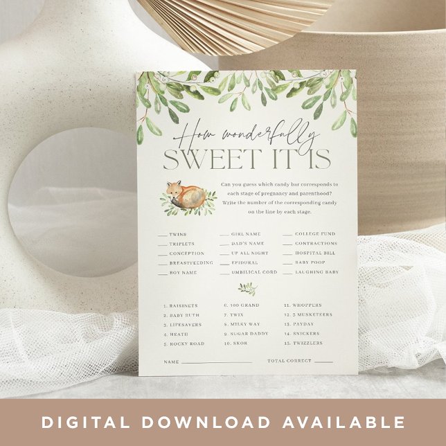 Woodland Fox Baby Shower Candy Guessing Game Card (Creator Uploaded)