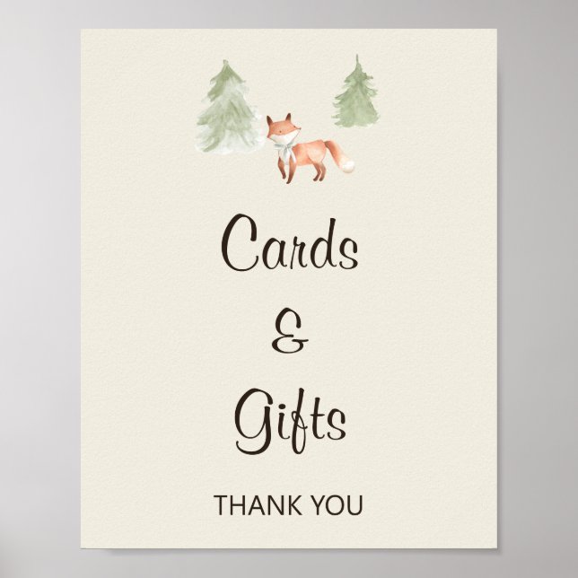 Woodland Fox Baby Shower Cards & Gifts Sign (Front)