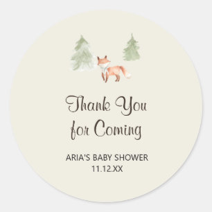 Woodland Fox Baby Shower Favour Classic Round Sticker