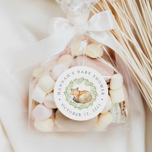 Woodland Fox Baby Shower Favour Classic Round Sticker