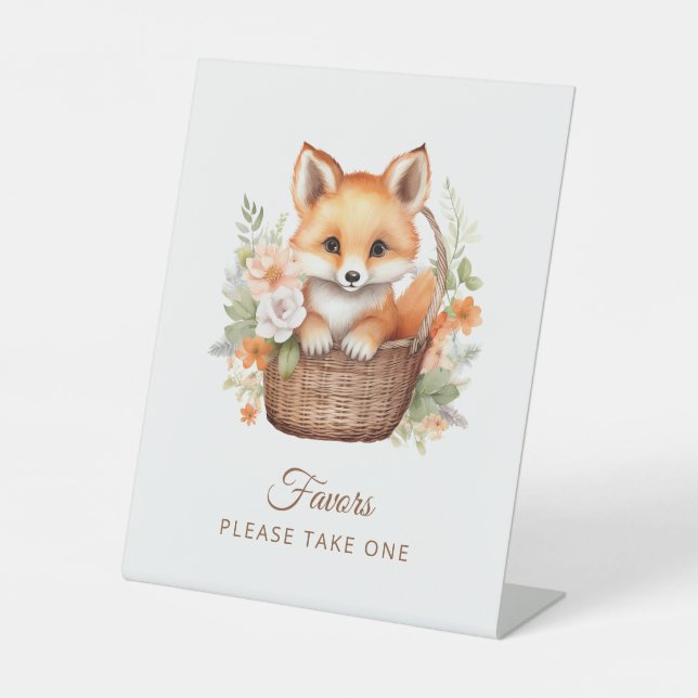 Woodland Fox Baby Shower Please Take One Favors Pedestal Sign (Front)