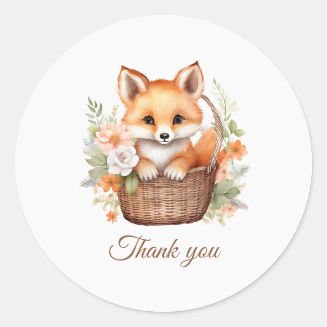 Woodland Fox Baby Shower Thank You  Classic Round Sticker (Front)