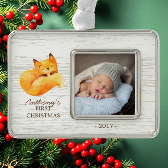 Woodland Fox Baby's 1st Christmas Photo Ornament (Creator Uploaded)