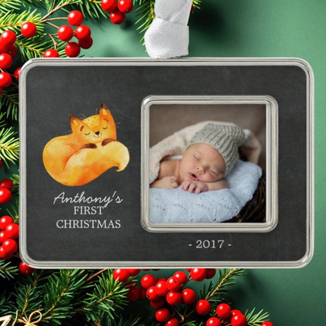 Woodland Fox Baby's 1st Christmas Photo Ornament (Creator Uploaded)