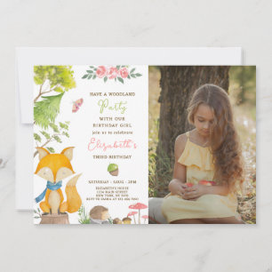 Woodland Fox Birthday Invitation With Photo