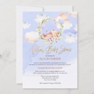 Woodland Fox Blue Sky Dream   Virtual Baby Shower Invitation