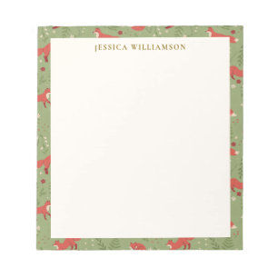 Woodland Fox Botanical Pattern Personalized Name Notepad