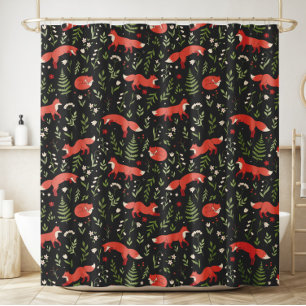 Woodland Fox Botanical Pattern Shower Curtain