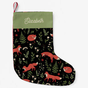 Woodland Fox Botanical Personalized Kids Small Christmas Stocking