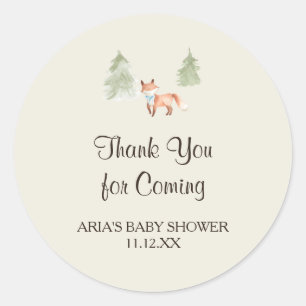 Woodland Fox Boy Baby Shower Favour Classic Round Sticker