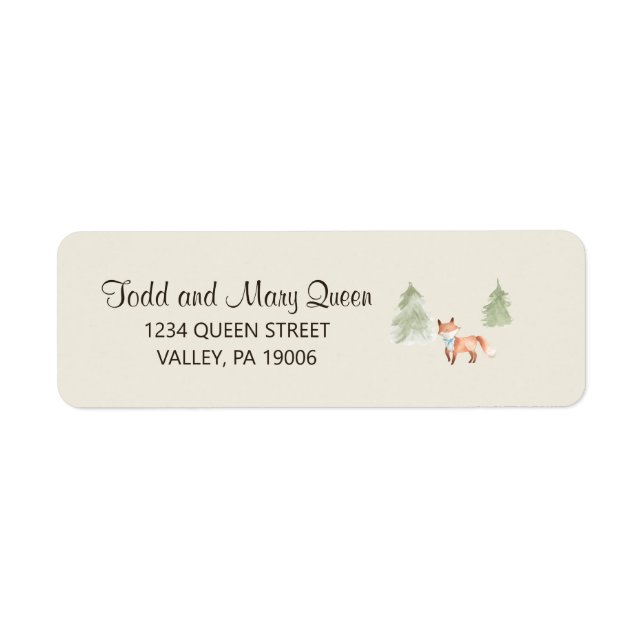 Woodland Fox Boy Baby Shower Return Address Labels (Front)