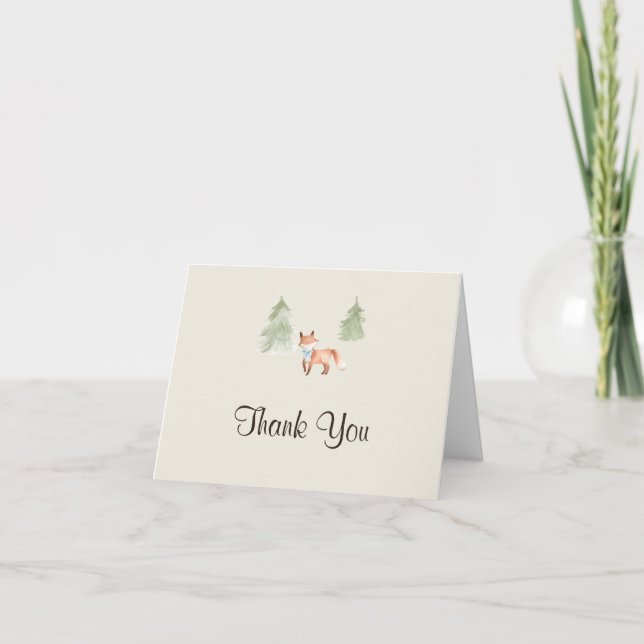 Woodland Fox Boy Baby Shower Thank You Card (Front)