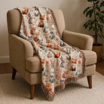 Woodland Fox Bunny Watercolor Boho Nursery Blanket